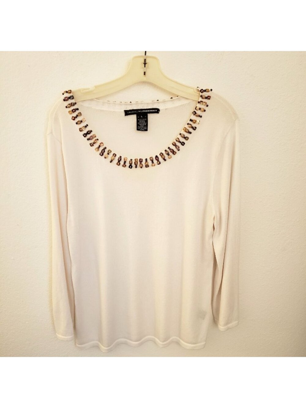 Vintage Linda Allard for Ellen Tracy Shell Embellished Sweater Size L EUC